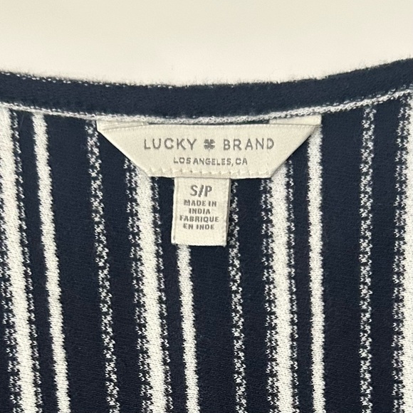 New Lucky Brand Navy and White Striped Short Sleeve Top side knotted Shirt S - Picture 2 of 11